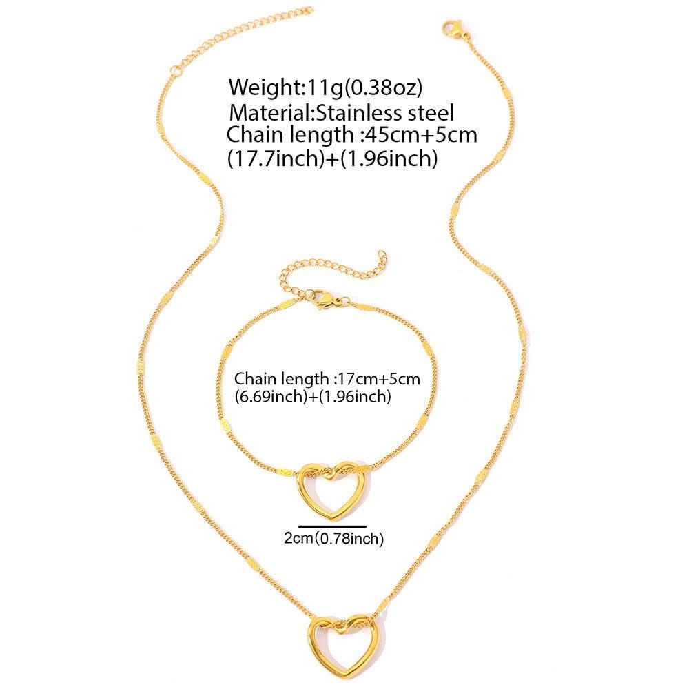 Stainless Steel Hollow Heart Necklace And Bracelet Set - Eshtree
