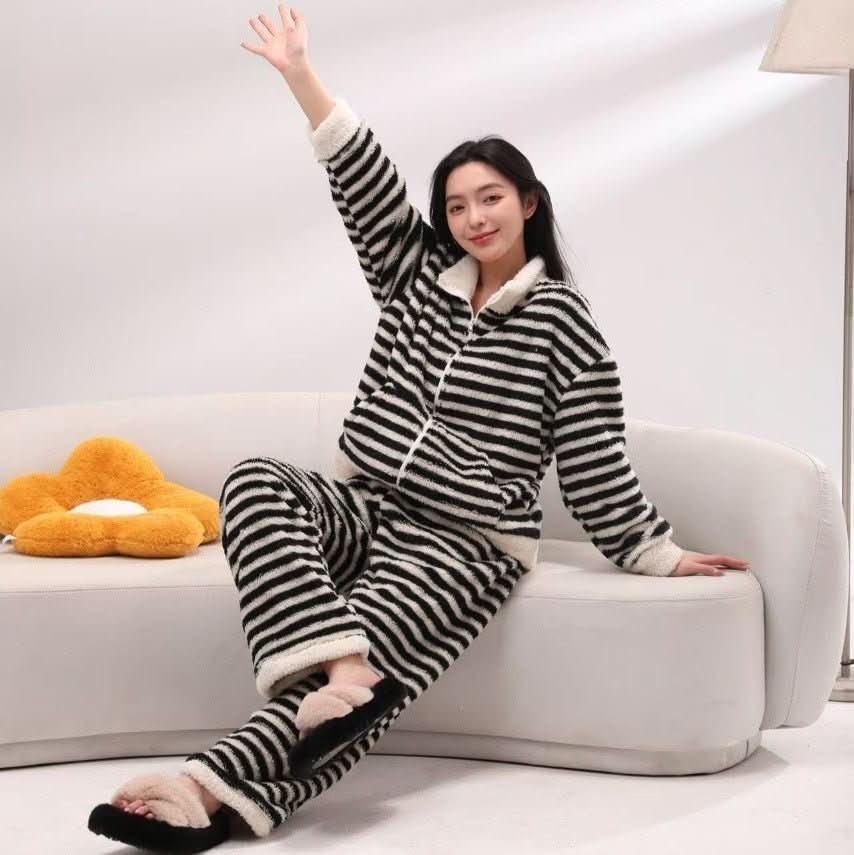 Striped Hooded Pajama Set Homewear For Women - Eshtree