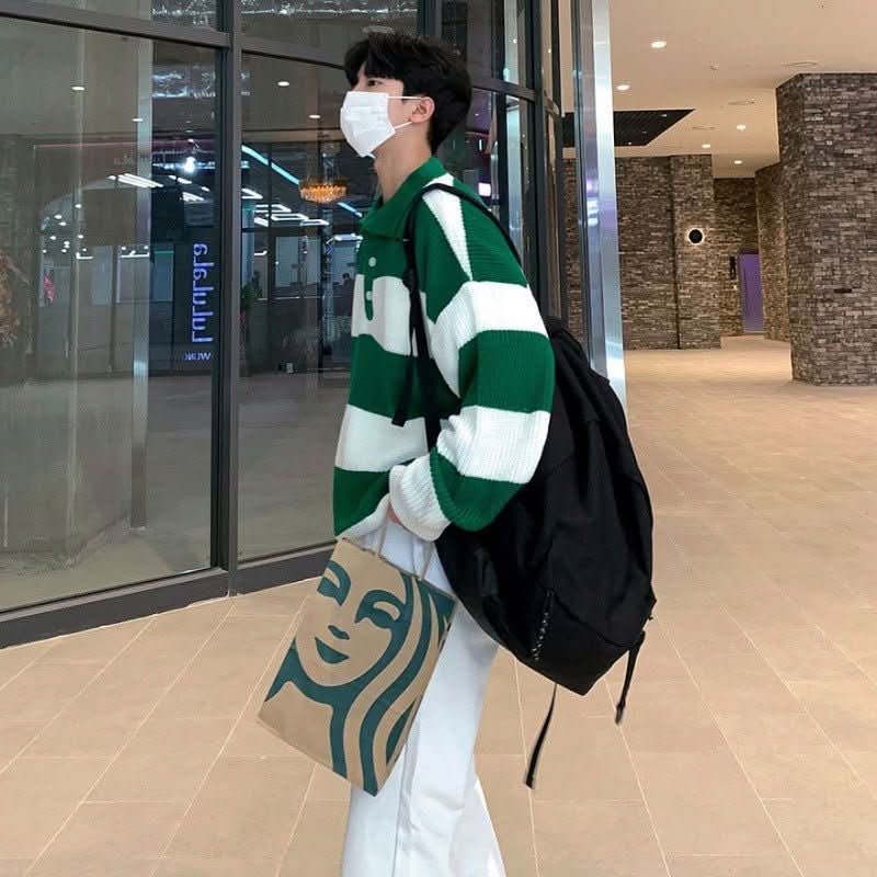 Striped Polo Sweater Men's Autumn And Winter Lapel - Eshtree