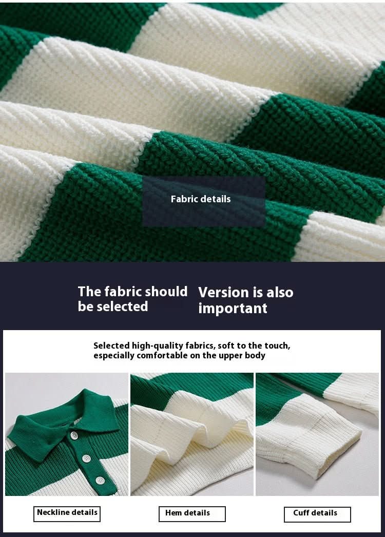 Striped Polo Sweater Men's Autumn And Winter Lapel - Eshtree