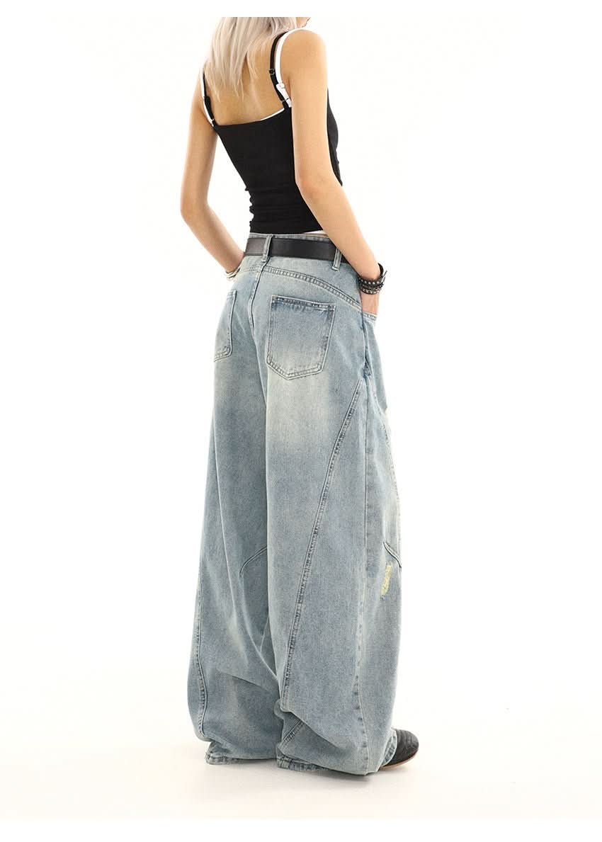 Summer American Retro Washed Distressed Loose Straight Leg Wide Leg Pants - Eshtree