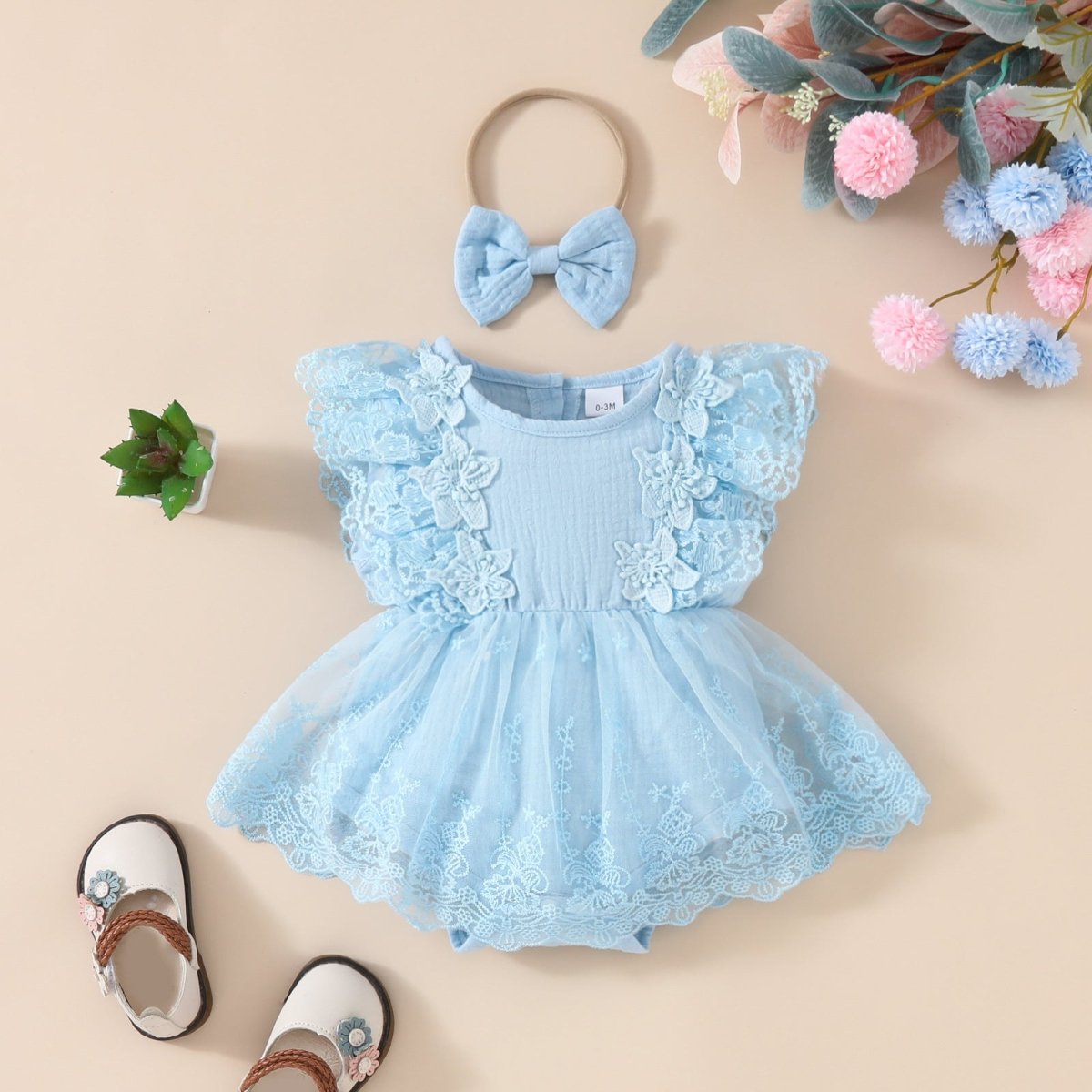 Summer Baby Girl Sweet Sleeveless Lace Triangle Rompers Mesh Lace Flower Dress - Eshtree