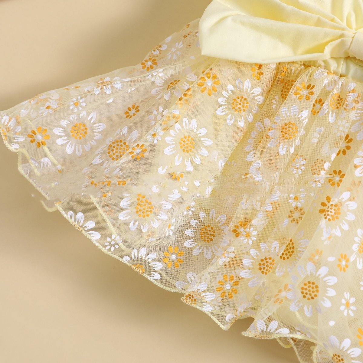 Summer Girl Simple Mesh Flounced Sleeve Floral Dress - Eshtree