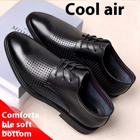 Summer Hollow Plastic British Casual Business Wear Leather Shoes Height Increasing Insole - Eshtree