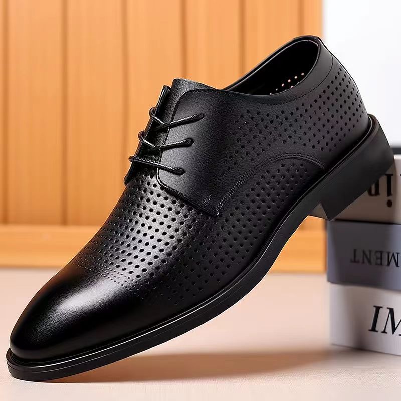 Summer Hollow Plastic British Casual Business Wear Leather Shoes Height Increasing Insole - Eshtree