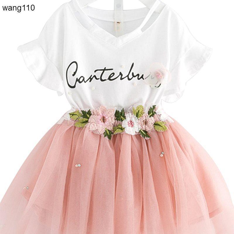 Summer Kids Girls Clothing Sets 2 pcs T-shirt Hole Pants Set - Eshtree