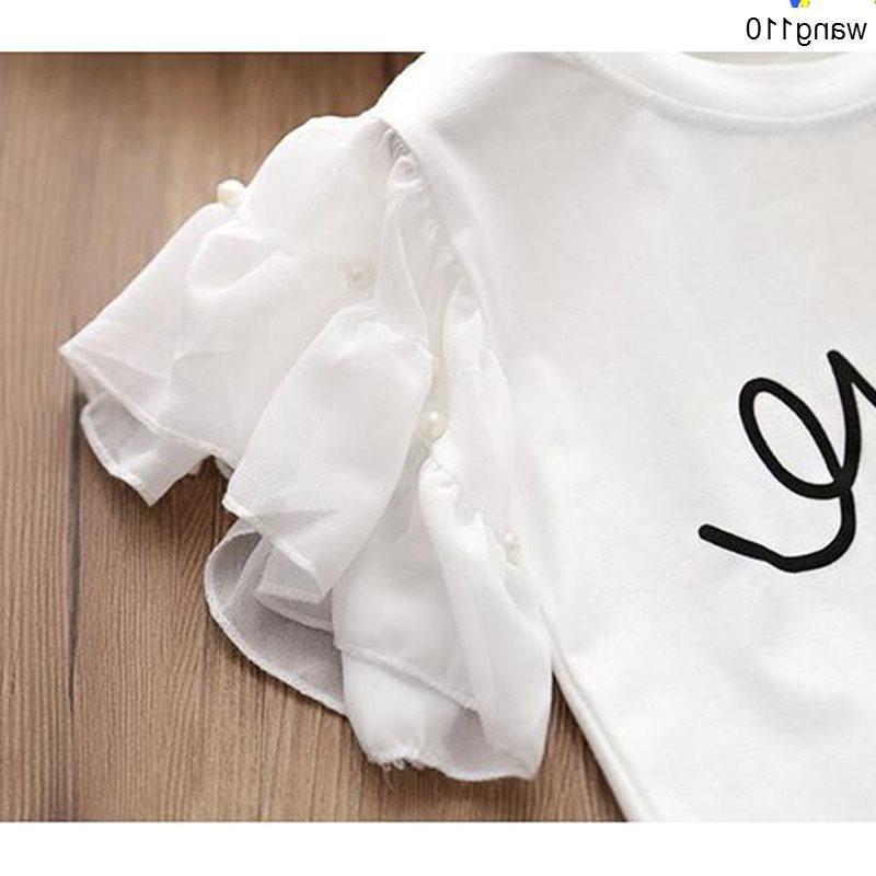 Summer Kids Girls Clothing Sets 2 pcs T-shirt Hole Pants Set - Eshtree