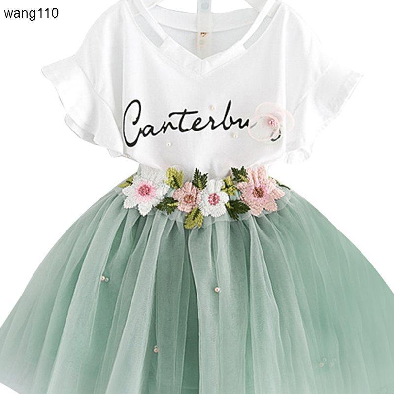 Summer Kids Girls Clothing Sets 2 pcs T-shirt Hole Pants Set - Eshtree