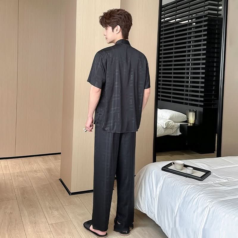 Summer Men's Pajamas Ice Silk Trousers Short Sleeve Suit - Eshtree