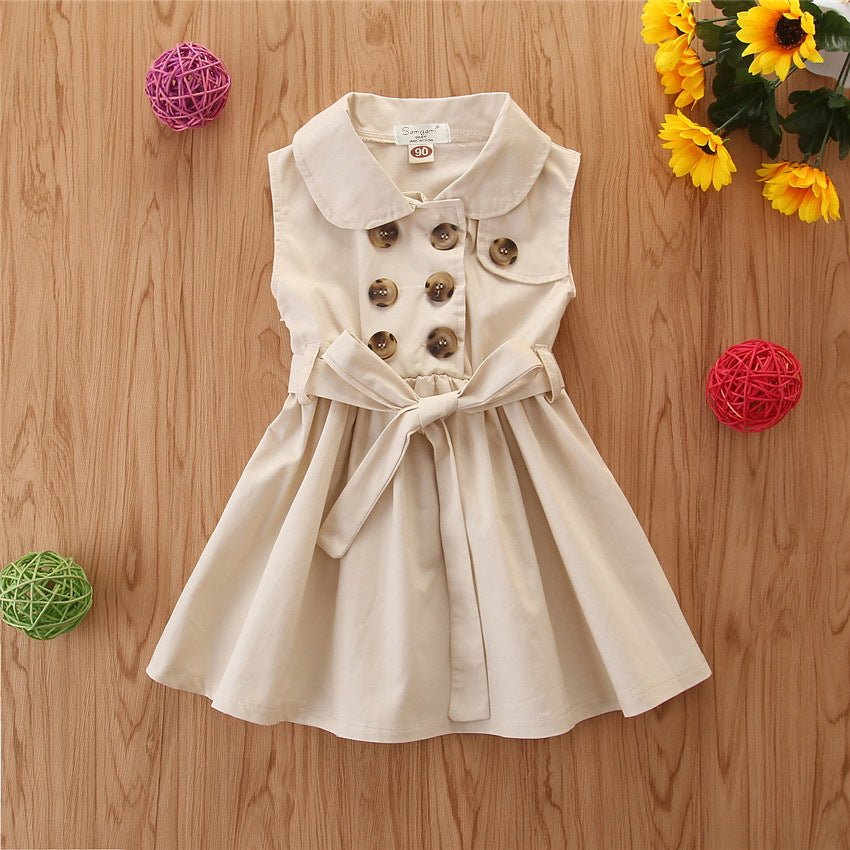 Summer Toddler Baby Girl Dress Kids Princess Casual Sleeveless Sash Button Party A - Line Dress Children Clothing 1 - 6Y - Eshtree