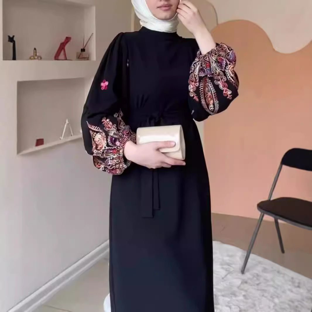 Temperament Printed Loose Long Muslim Gown Dress - Eshtree