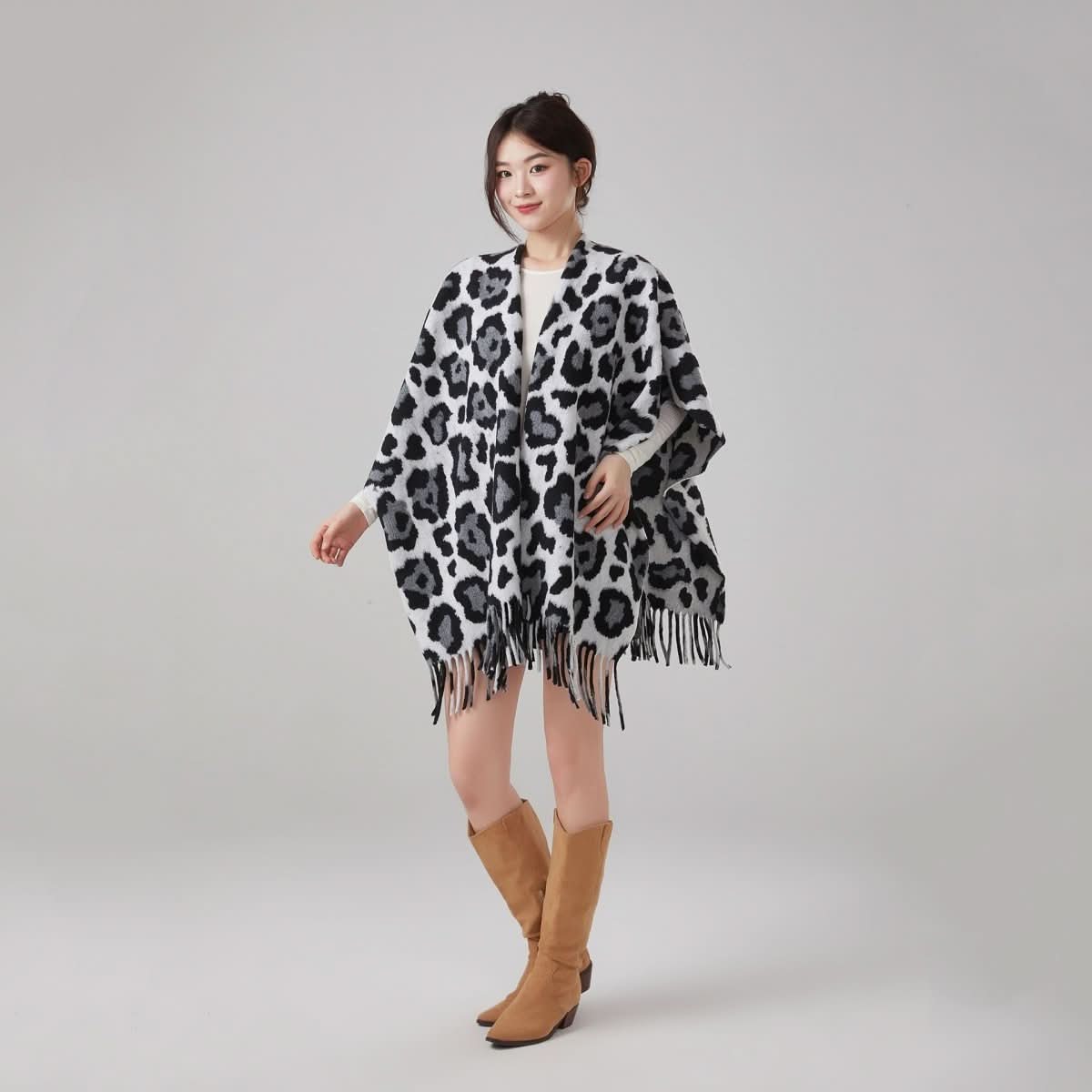 Thick Warm Vintage Leopard Print Tassel Shawl - Eshtree