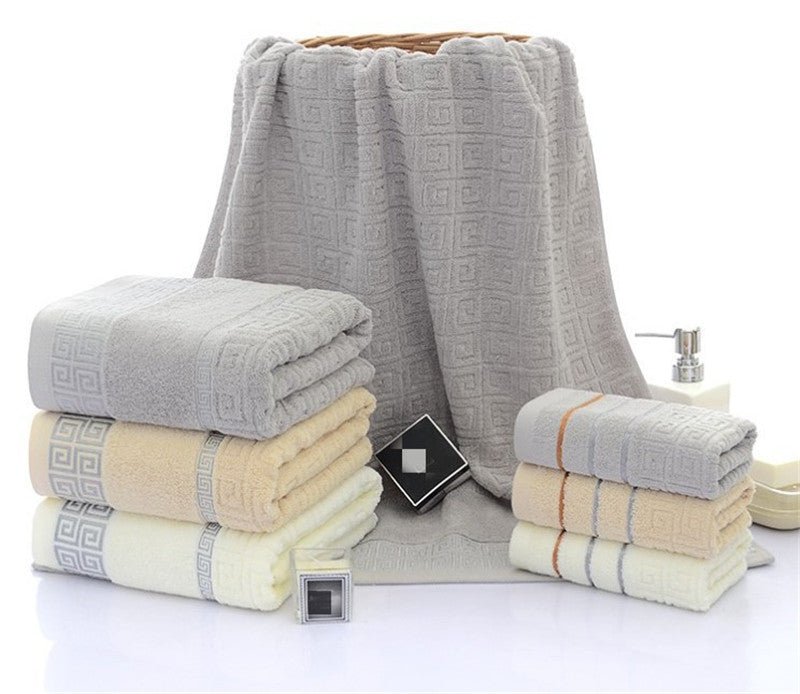 Three sets of Great Wall grid bath towels - Eshtree