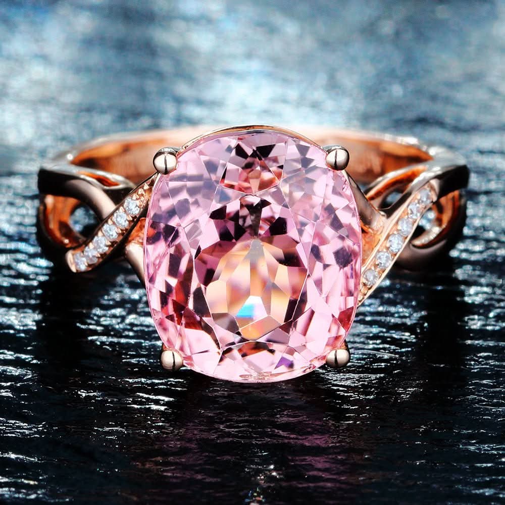 Tourmaline Ring, The European And American Fashion Engagement Ring Female Powder Crystal Inlay Zircon Ring - Eshtree