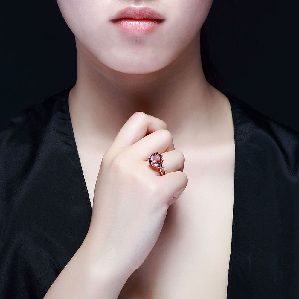 Tourmaline Ring, The European And American Fashion Engagement Ring Female Powder Crystal Inlay Zircon Ring - Eshtree