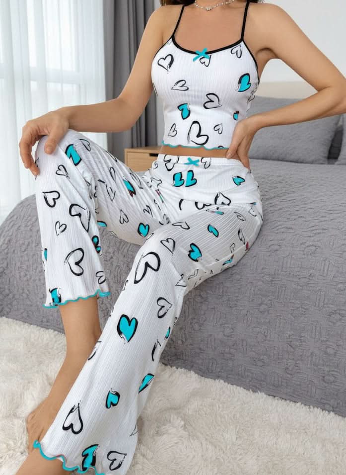 بيجامة منزلية بتصميم قلوب خامة ناعمة ومريحة