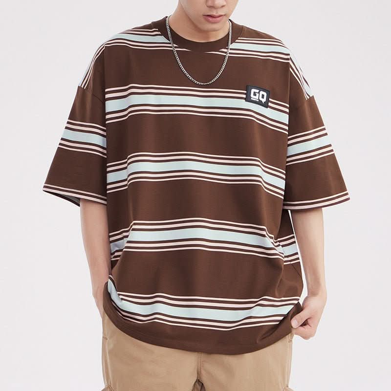 Vintage Stripe Niche Couple Loose Half - sleeve Top - Eshtree