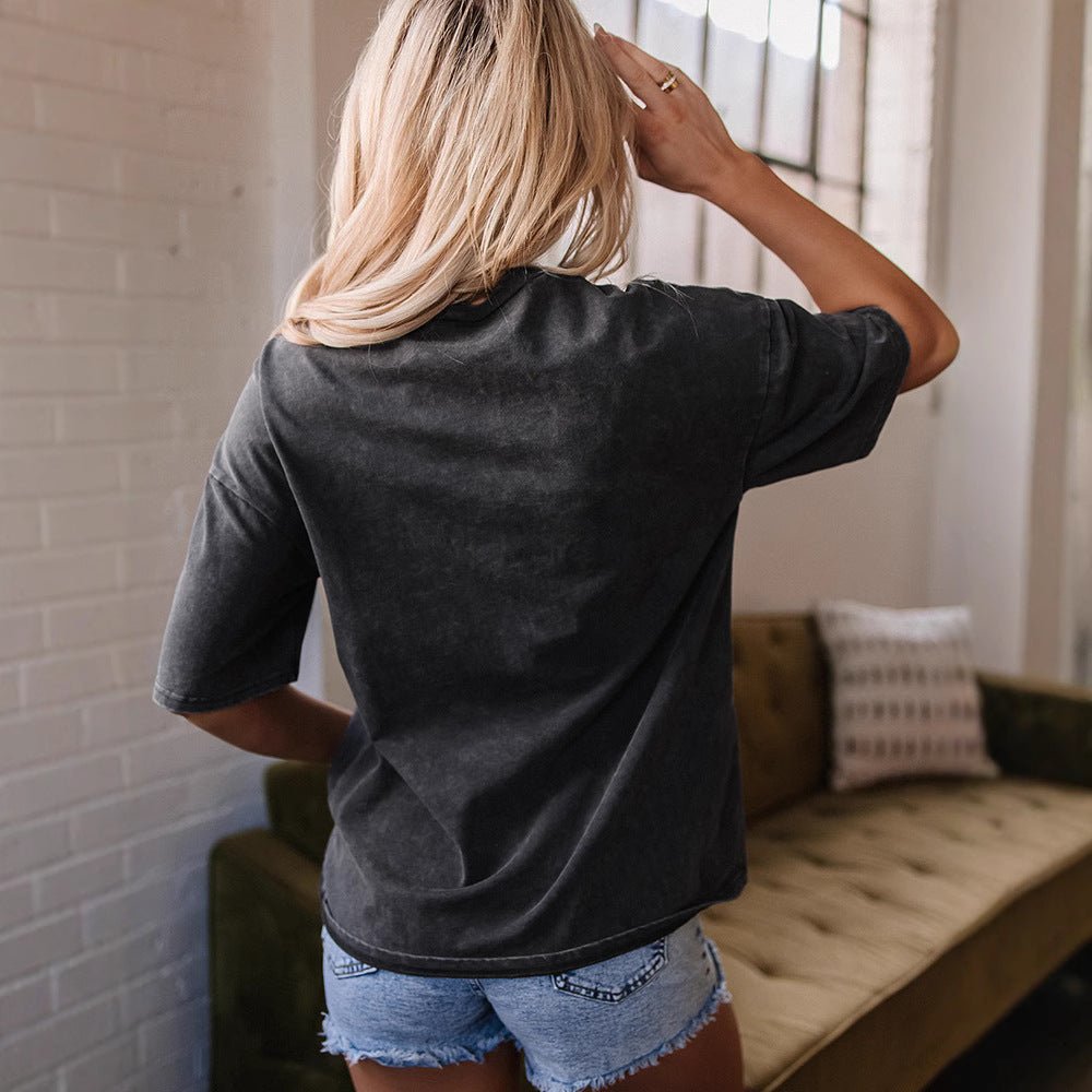 Washed Old New Leopard Print Short - sleeved T-shirt For Women - Eshtree