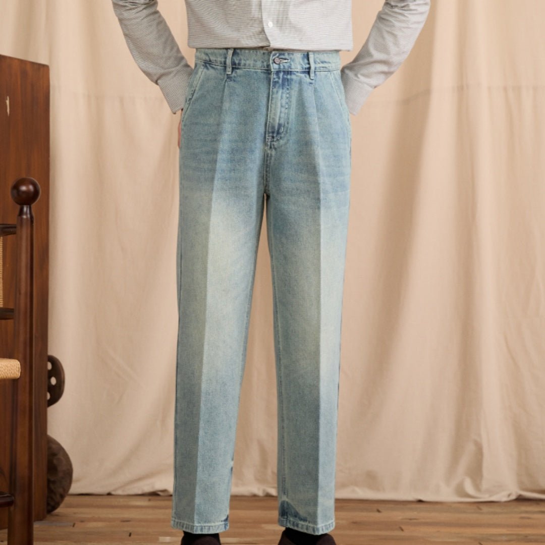 Washed Vintage Commuter Cotton - blend Mid - rise Straight - leg Jeans - Eshtree