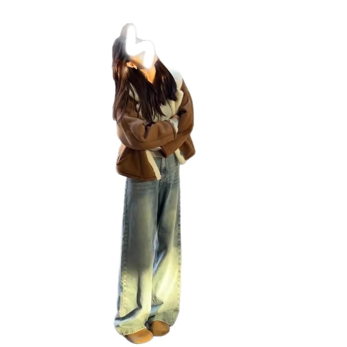 Winter Loose - fitting Versatile Fleece - lined Thickened And Warm Leather - and - fur Piece - Eshtree