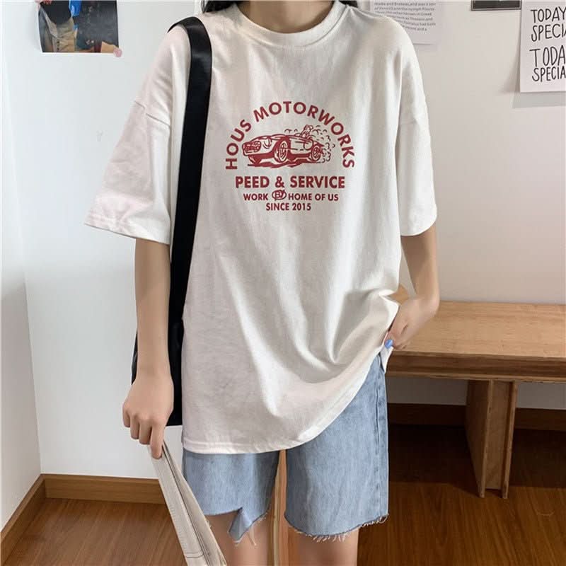 Women Short Sleeve T-shirts Print Casual Korean Style Fashion Harajuku Loose O - neck Student Streetwear All - match Simple - Eshtree
