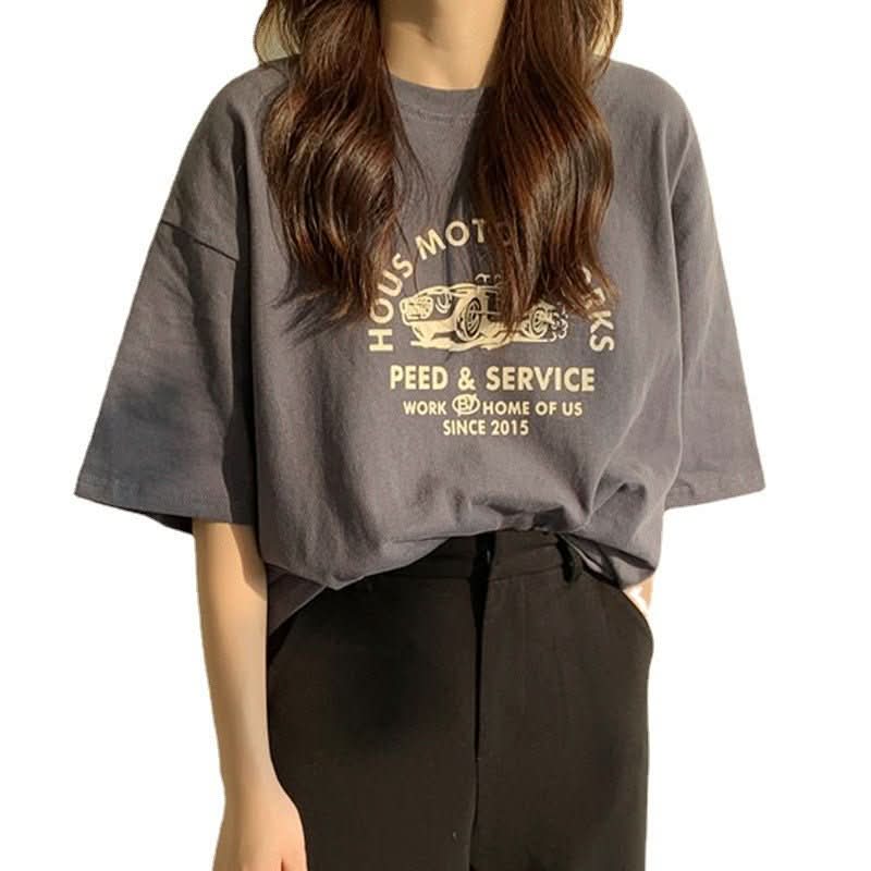 Women Short Sleeve T-shirts Print Casual Korean Style Fashion Harajuku Loose O - neck Student Streetwear All - match Simple - Eshtree