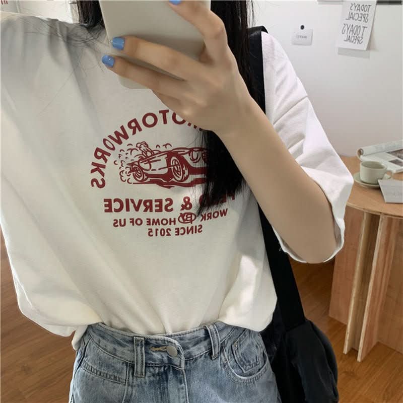 Women Short Sleeve T-shirts Print Casual Korean Style Fashion Harajuku Loose O - neck Student Streetwear All - match Simple - Eshtree