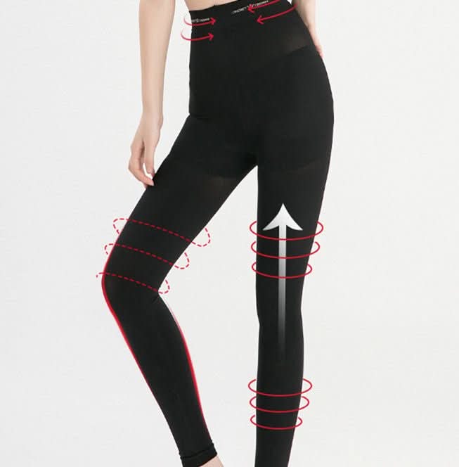 Women's 110d Magic Hip Lift Stomach Stovepipe Socks Black Pantyhose - Eshtree