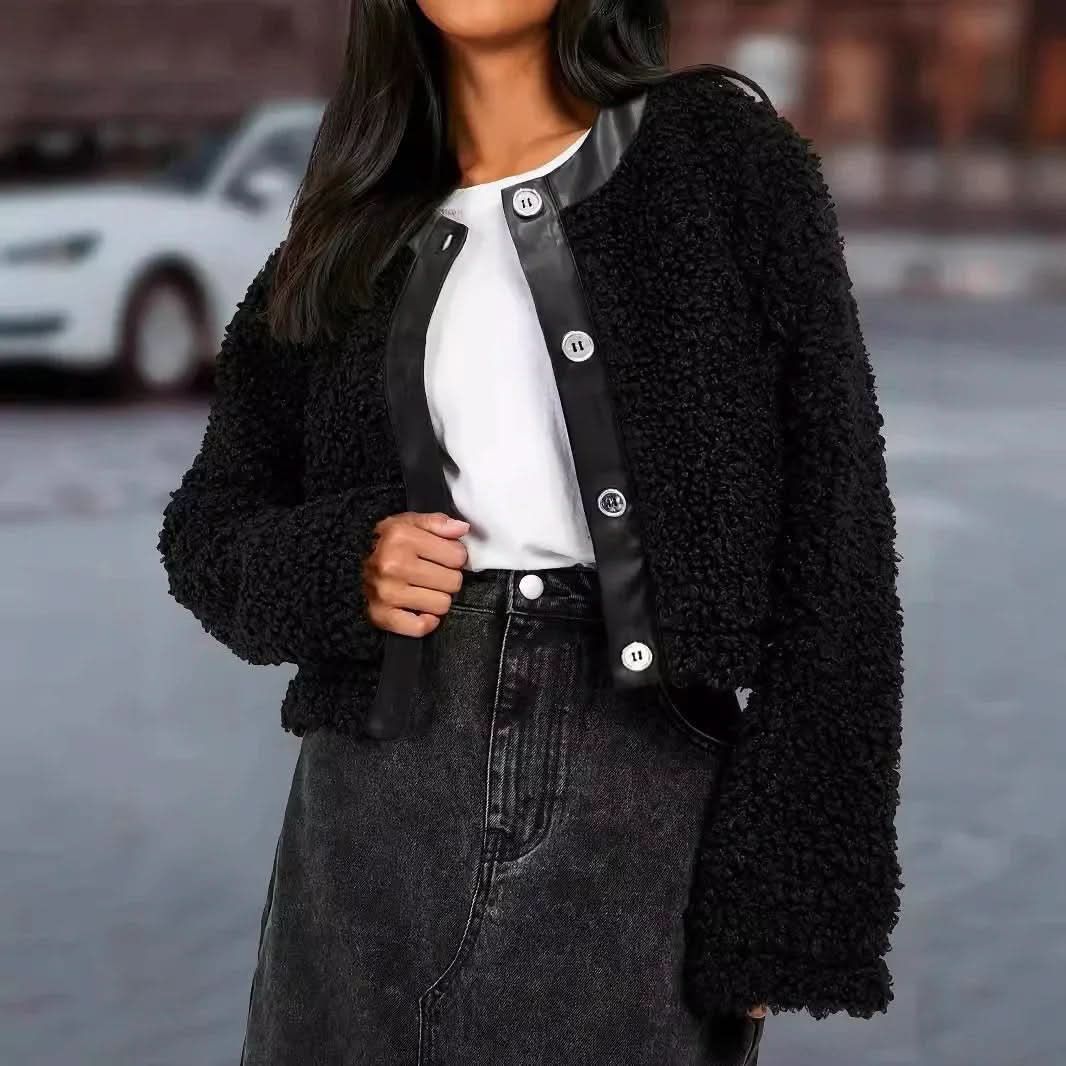 Women's Autumn Winter Round Neck Short Long Sleeve Jacket - Eshtree