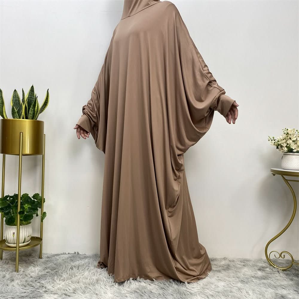 Women's Batwing Long Sleeve Solid Color Casual Dress Hooded Dress With Pockets - Eshtree