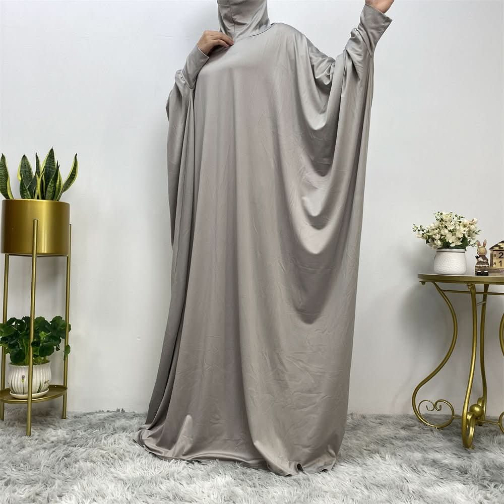 Women's Batwing Long Sleeve Solid Color Casual Dress Hooded Dress With Pockets - Eshtree