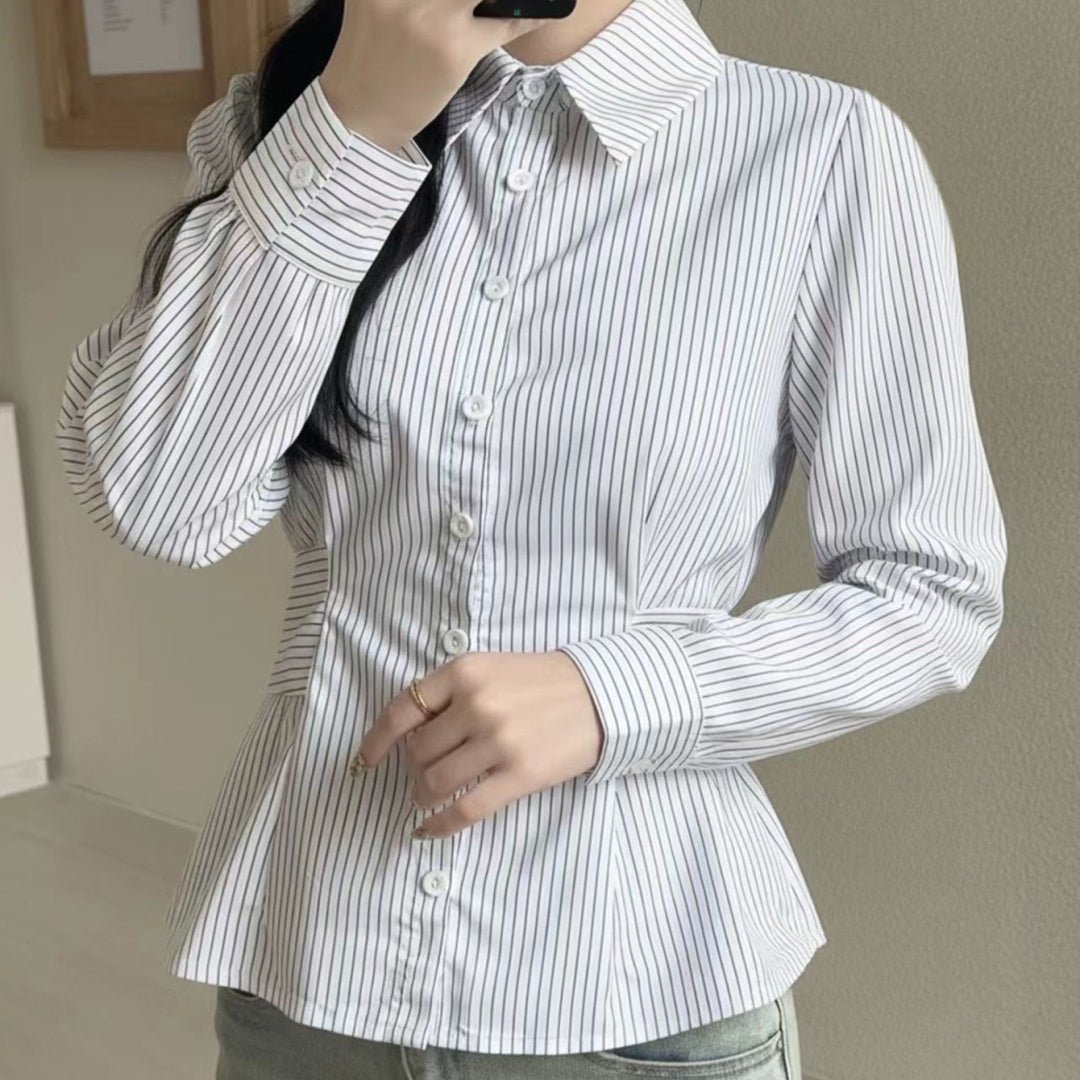 Womens Casual Commuter Striped Shirt With A Defined Waistline And Personalized Style - Eshtree