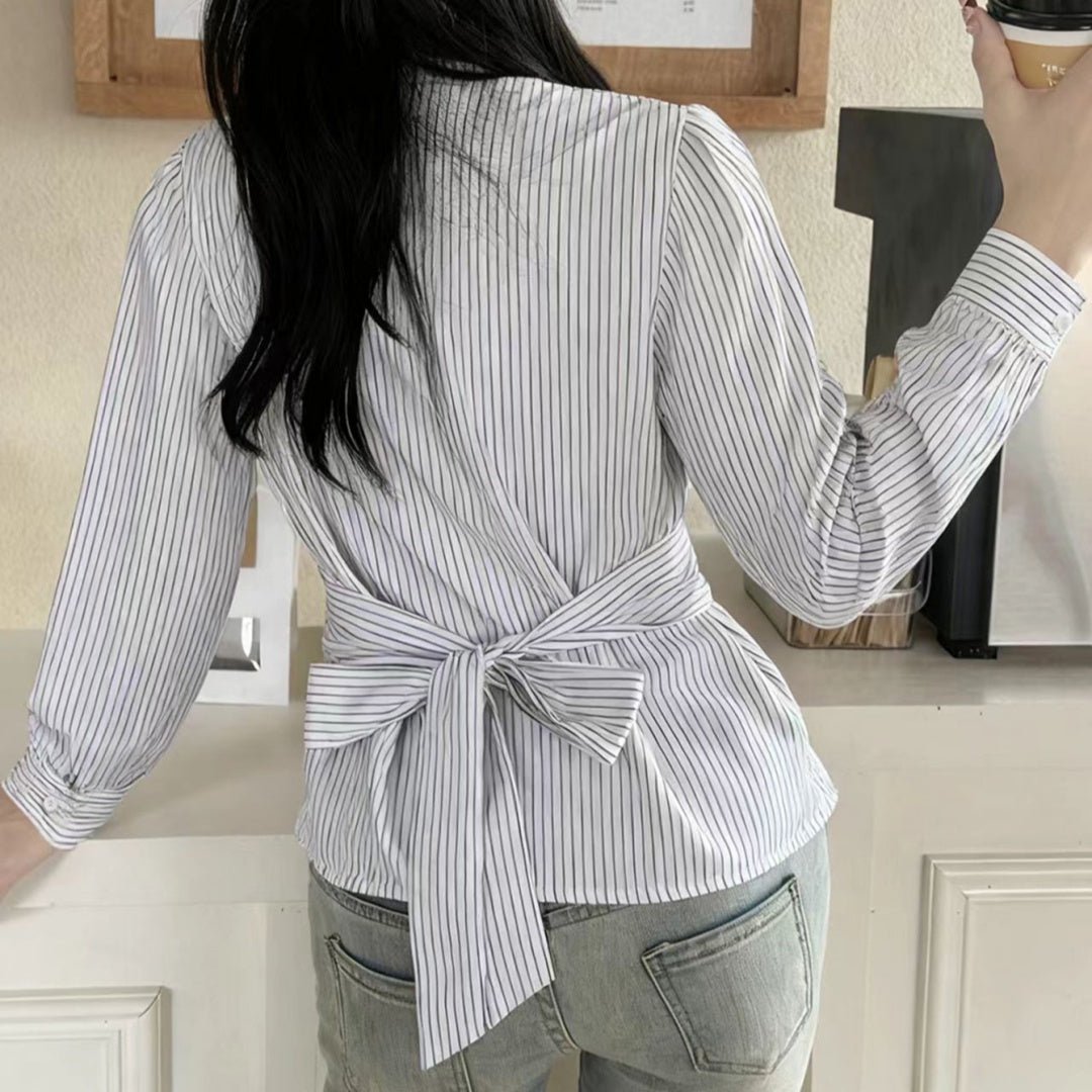 Womens Casual Commuter Striped Shirt With A Defined Waistline And Personalized Style - Eshtree