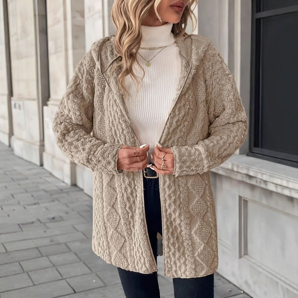 Women's Casual Solid Color Hooded Zipper Jacket - Eshtree