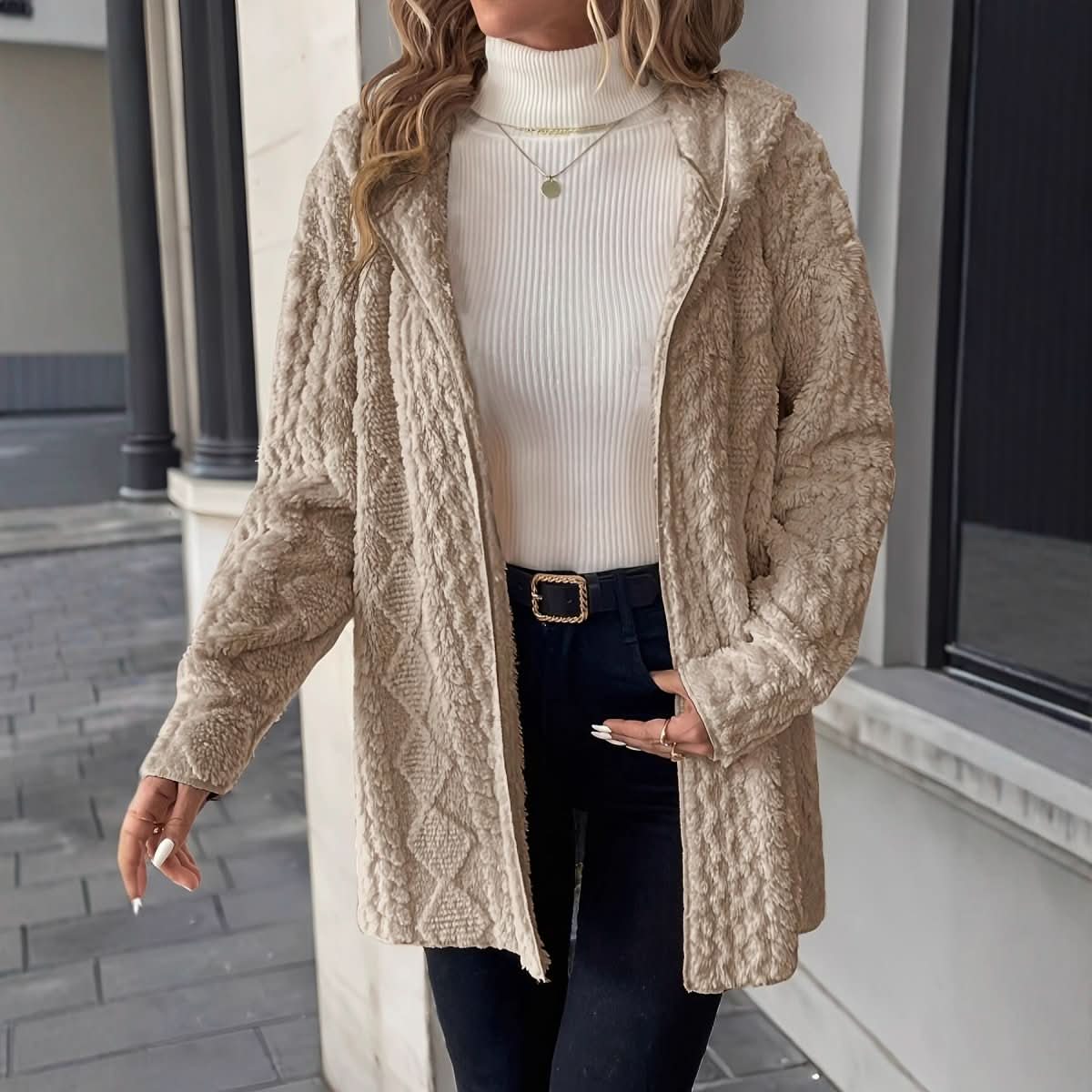 Women's Casual Solid Color Hooded Zipper Jacket - Eshtree