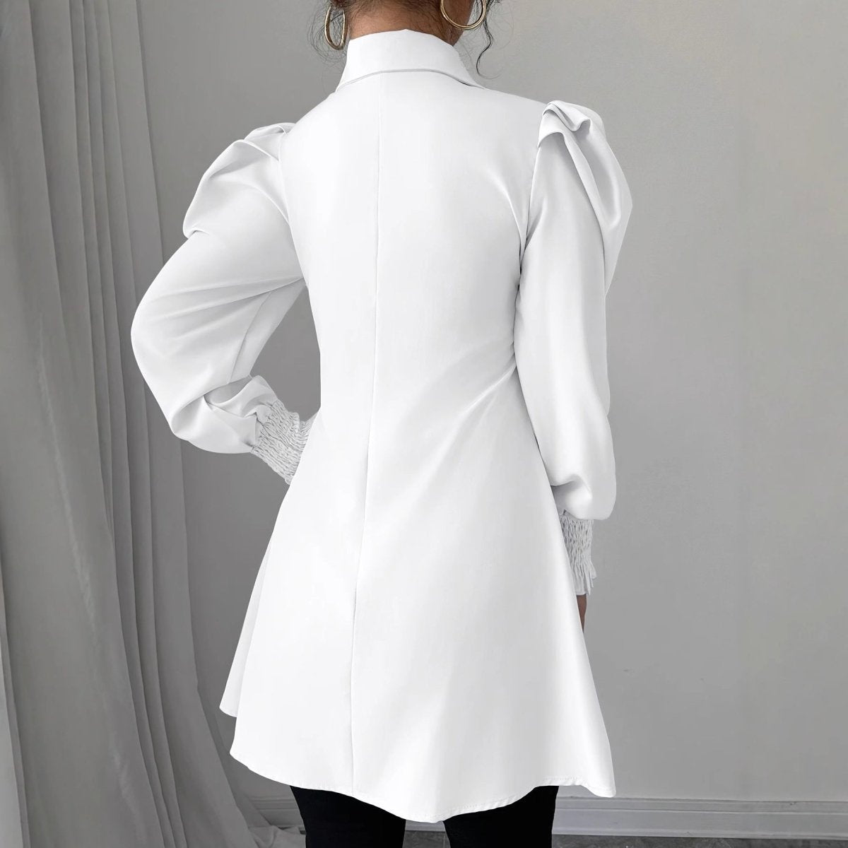 Womens Casual Solid - color Single - breasted Long - sleeve Shirt - Eshtree