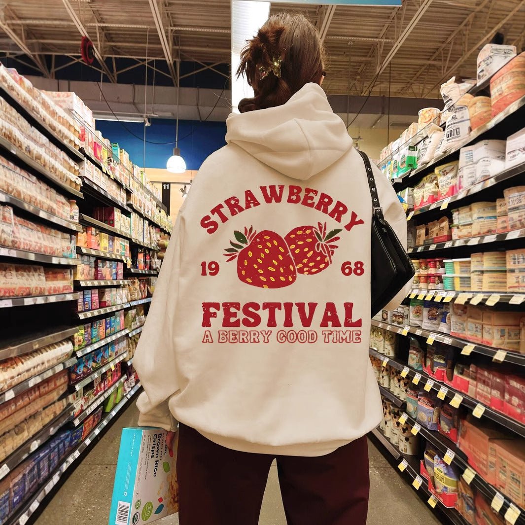 Women's Casual Strawberry Festival Printed Hoodie - Eshtree