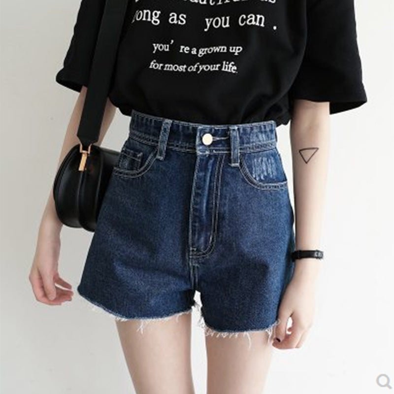 Women's Color Matching Plus Size Fat Mm Denim Shorts - Eshtree