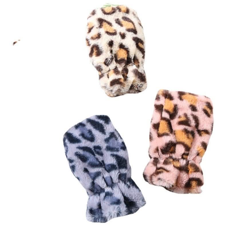 Women's Cute Leopard Print Fleece Fingerless Gloves - Eshtree