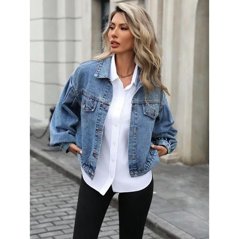 Women's Embossed Denim Jacket Fashion Casual Long Sleeve - Eshtree