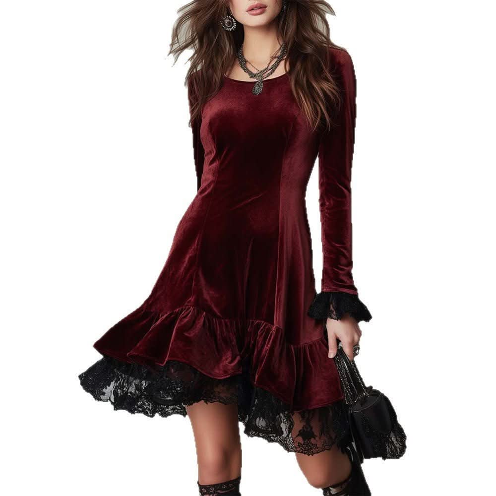 Womens Fashion Patchwork Lace Dress - Eshtree