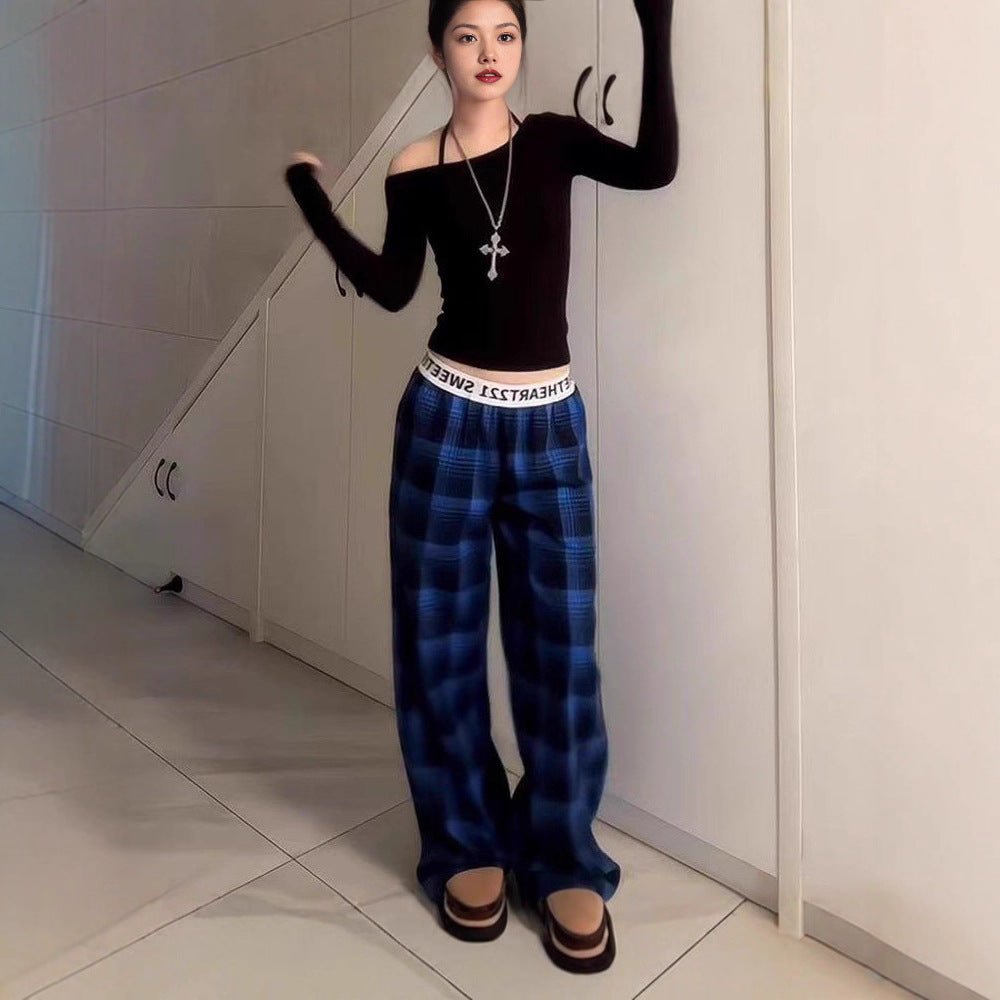 Womens Fashionable Retro Plaid Wide - Leg Pants - Eshtree