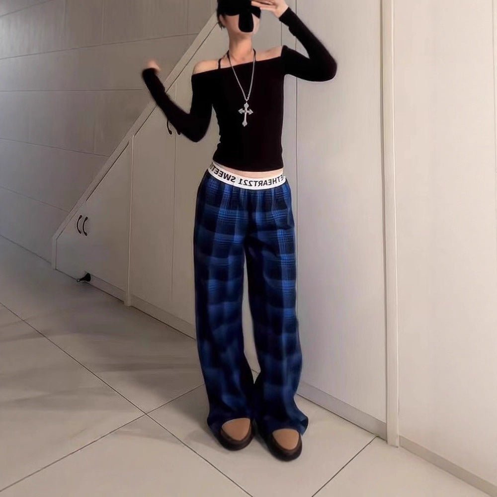 Womens Fashionable Retro Plaid Wide - Leg Pants - Eshtree