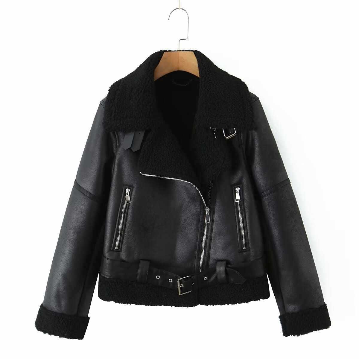 Women's Fashionable Warm Cotton Jacket Motorcycle Fur Coat - Eshtree