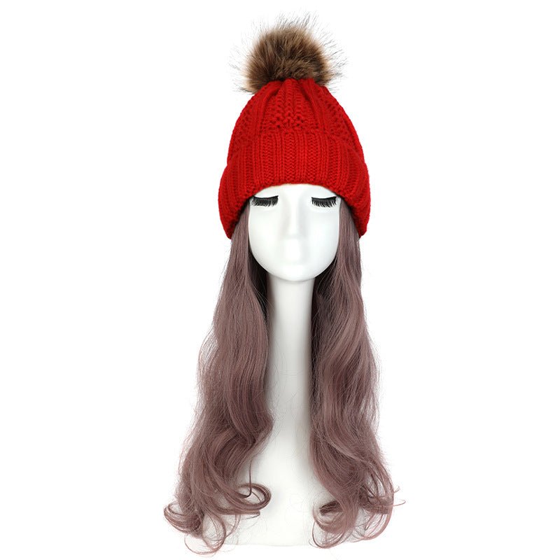 Women's Hat Wig Detachable Woolen Cap - Eshtree