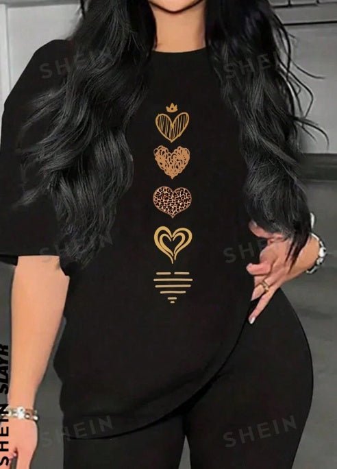 Women's Heart Print Short Sleeve T-Shirt Graphic Tees Women Tops - Eshtree