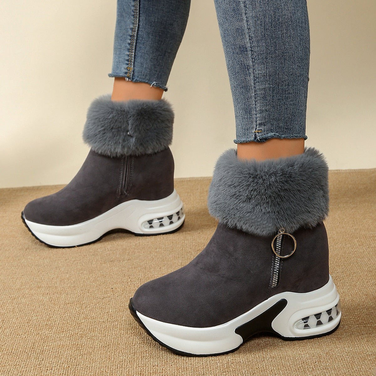 Womens Height - Enhancing Insulated Platform Fleece - Lined Ankle Boots - Eshtree