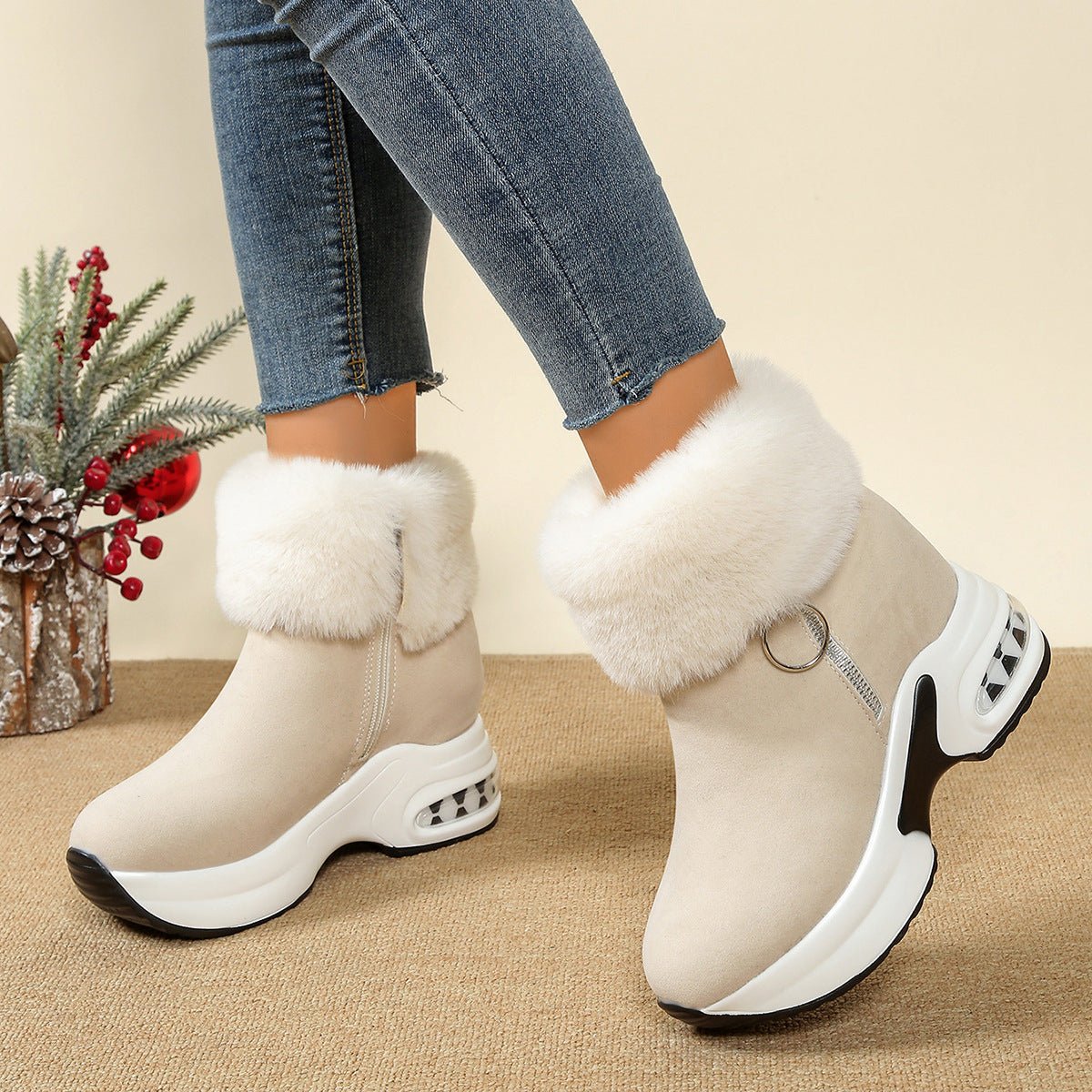 Womens Height - Enhancing Insulated Platform Fleece - Lined Ankle Boots - Eshtree