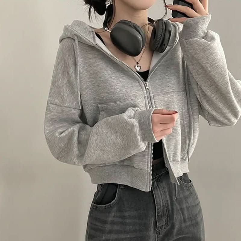 Women's Hoodie With Double Zipper, Fleece - lined, Waist - cinching, Loose - fit, Short Length - Eshtree