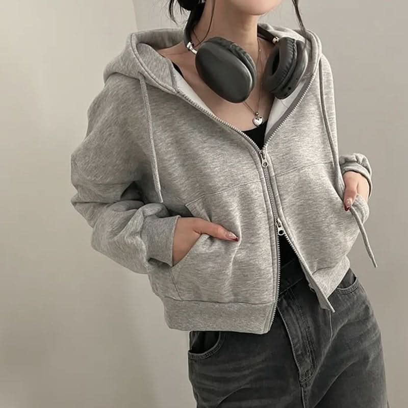 Women's Hoodie With Double Zipper, Fleece - lined, Waist - cinching, Loose - fit, Short Length - Eshtree